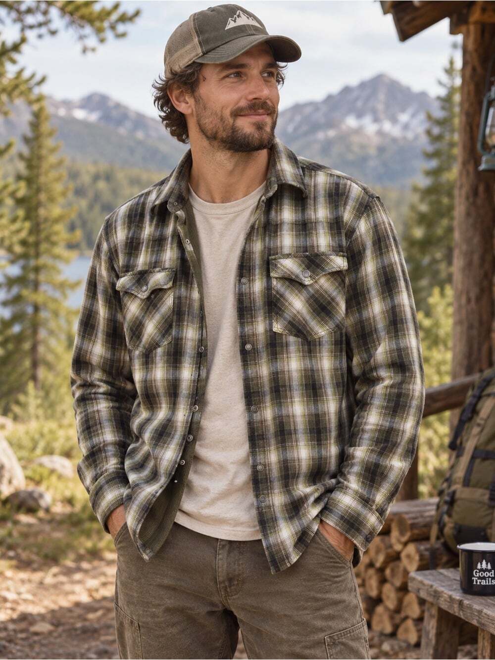 prAna Plaid Organic Cotton Shirt Jacket L Green Grunge Outdoor Shacket